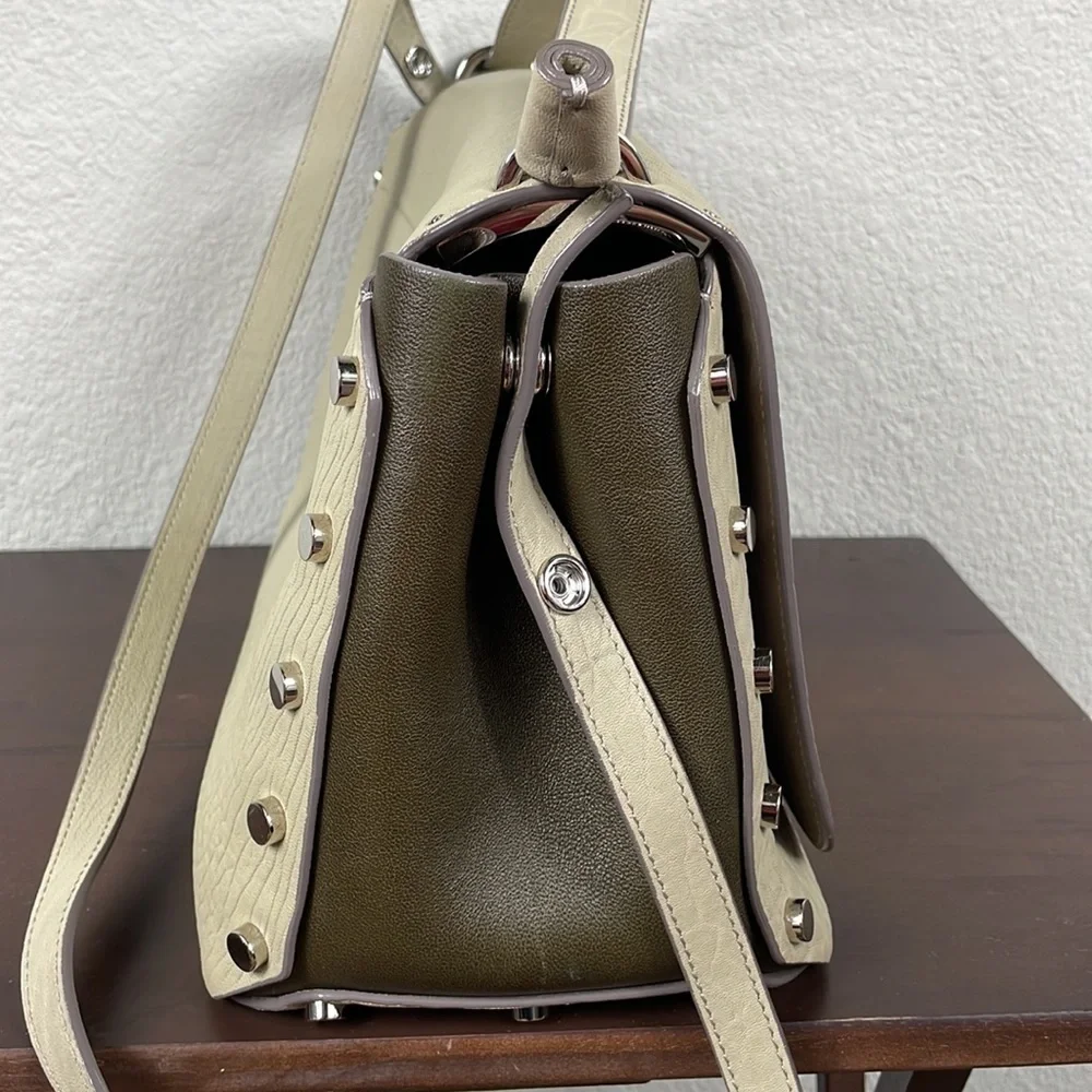 Jimmy Choo Lockett Large Shoulder Bag Hand Bag Satchel Cream Pebbled Leather